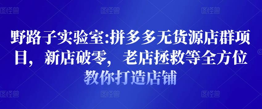 野路子实验室:拼多多无货源店群项目，新店破零，老店拯救等全方位教你打造店铺-第一资源库