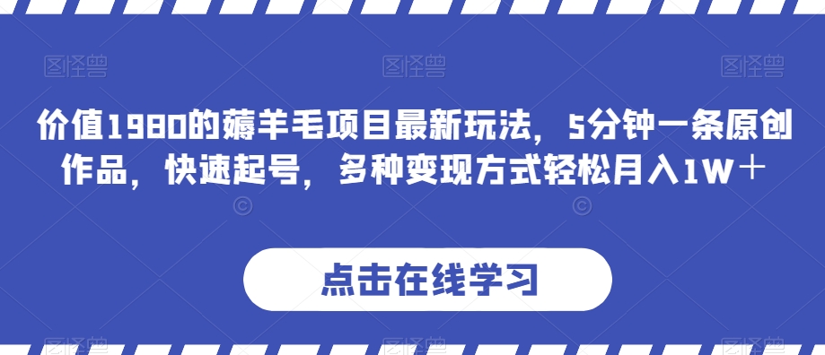 价值1980的薅羊毛项目最新玩法，5分钟一条原创作品，快速起号，多种变现方式轻松月入1W＋【揭秘】-第一资源库