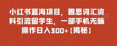 小红书蓝海项目，雅思词汇资料引流留学生，一部手机无脑操作日入300+【揭秘】-第一资源库