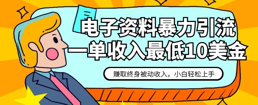 电子资料暴力引流，一单最低10美金，赚取终身被动收入，保姆级教程【揭秘】-第一资源库