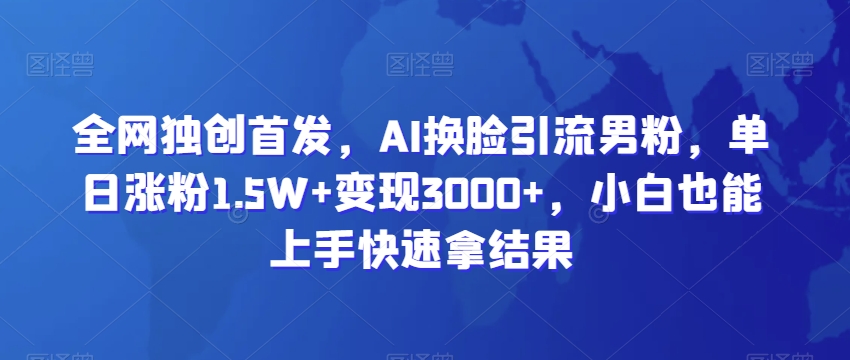 全网独创首发，AI换脸引流男粉，单日涨粉1.5W+变现3000+，小白也能上手快速拿结果【揭秘】-第一资源库