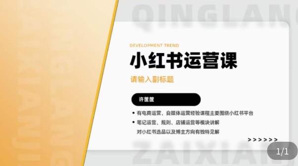 许筐筺·小红书运营课，​笔记运营、规则、店铺运营等模块讲解，学会自己独立运营小红书账号-第一资源库