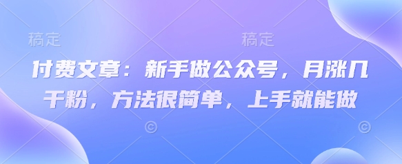 付费文章：新手做公众号，月涨几干粉，方法很简单，上手就能做-第一资源库