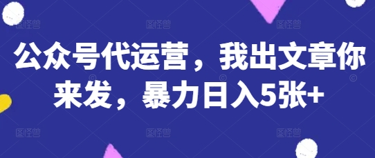 公众号代运营，我出文章你来发，暴力日入5张+【揭秘】-第一资源库