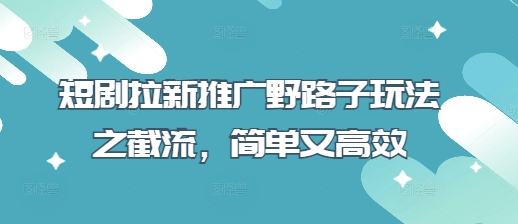 短剧拉新推广野路子玩法之截流，简单又高效-第一资源库