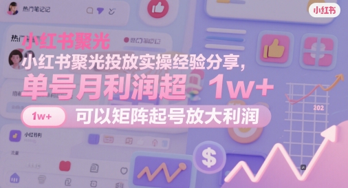 小红书聚光投放实操经验分享，单号月利润超1w+，可以矩阵起号放大利润-第一资源库