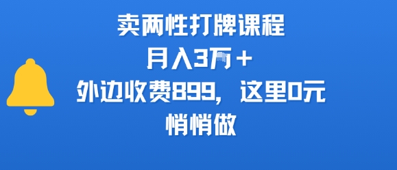 卖两性打牌课程，月入3W+外边收费899的课程，这里0元，悄悄做-第一资源库