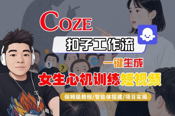 COZE扣子工作流一键生成女生心机训练短视频，保姆级教程-智能体搭建-项目实操-第一资源库
