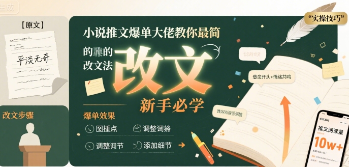 小说推文爆单大佬教你最简单的改文方法实操课，新手必学-第一资源库