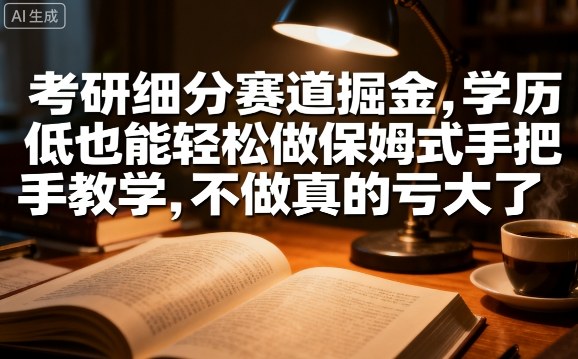 考研细分赛道掘金，日入1k+，学历低也能轻松做保姆式手把手教学，不做真的亏大了【揭秘】-第一资源库