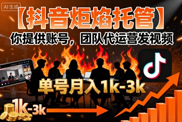 【抖音炬焰托管】你提供账号，团队代运营发视频，单号月入1k+【揭秘】-第一资源库