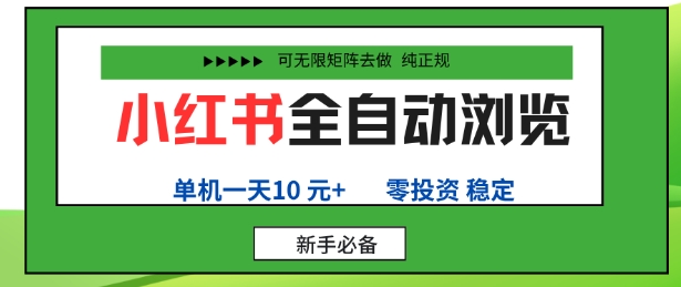 小红书全自动浏览项目，零投资，全程手机去跑，单账号一天10米+，可无限矩阵去做【揭秘】-第一资源库