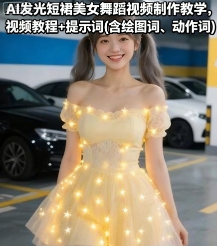 AI发光短裙美女舞蹈视频制作教学，视频教程+提示词(含绘图词、动作词)-第一资源库