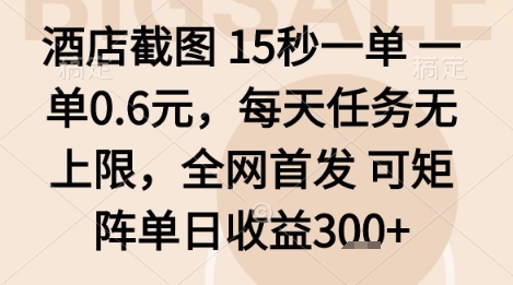 酒店截图项目，15秒一单，一单0.6米，每天任务无上限，全网首发可矩阵单日收益3张+【揭秘】-第一资源库