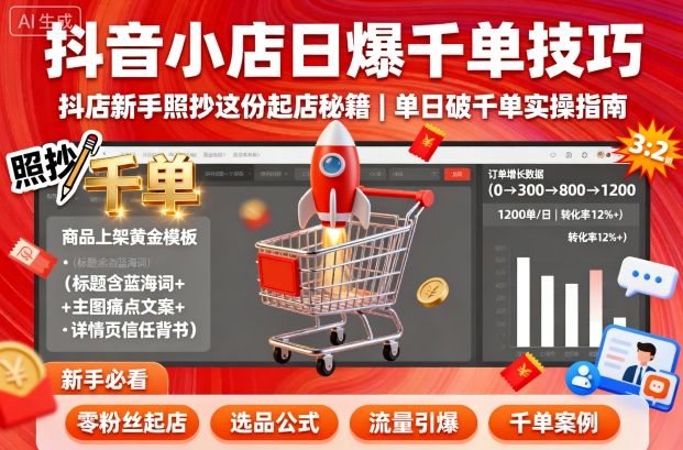 抖音小店日爆千单技巧，抖店新手照抄这份起店秘籍，单日破千单-第一资源库