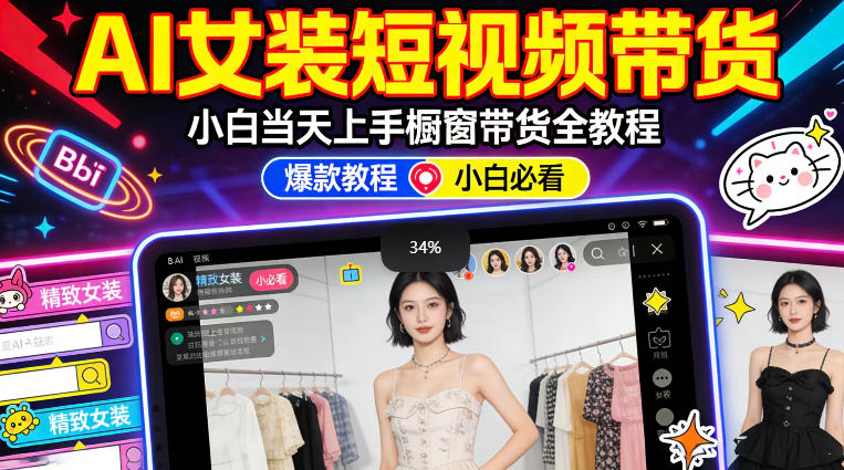 AI女装短视频橱窗带货：小白零门槛当天上手，高佣金爆款轻松賺！-第一资源库