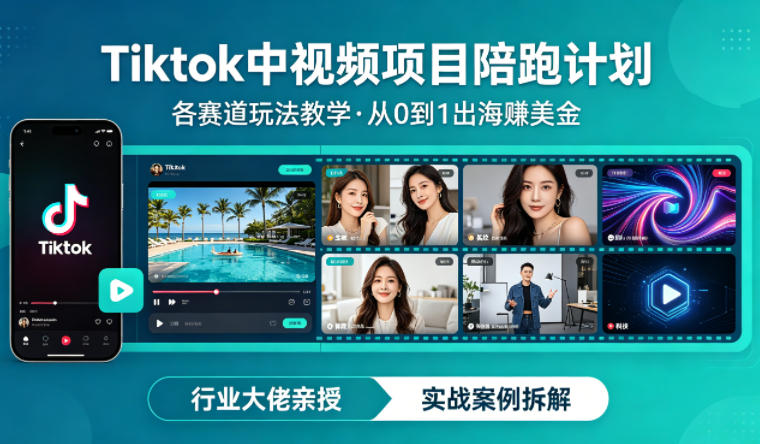 某大佬的Tiktok中视频项目陪跑，涵盖TK各个赛道玩法教学，从0到1出海賺美金-第一资源库