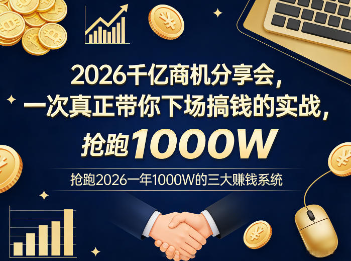 2026千亿商机分享会，一次真正带你下场搞钱的实战，抢跑2026一年1000W的三大賺钱系统-第一资源库