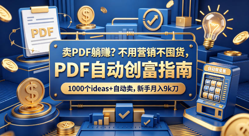 卖PDF躺賺？不用营销不囤货，PDF自动创富指南，1000个ideas+自动卖，新手月入9k刀【原创双语字幕】-第一资源库