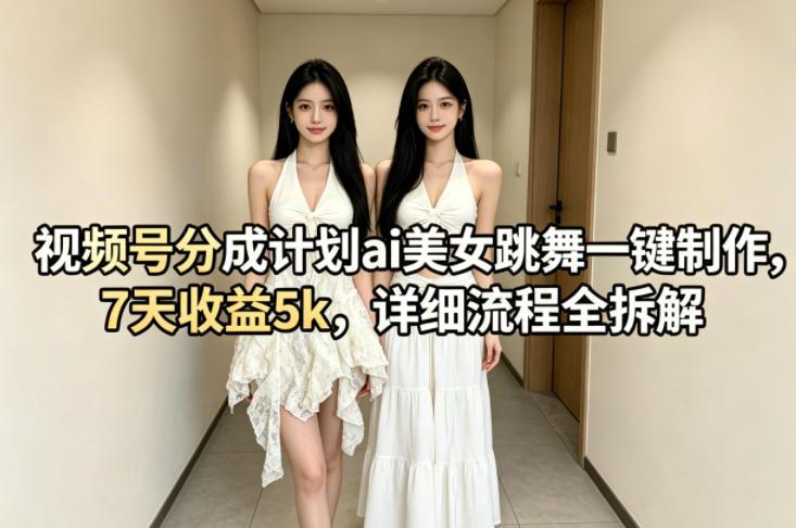 视频号分成计划ai美女跳舞一键制作，7天收益5k，详细流程全拆解-第一资源库