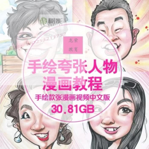 零基础手绘夸张人物漫画视频教程自学Q版似颜绘肖像素材夸张漫画-第一资源库