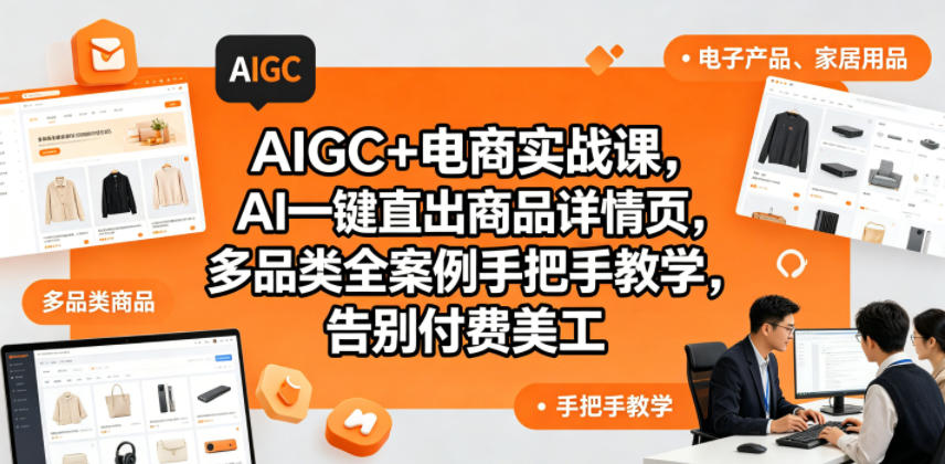 AIGC+电商实战课，AI一键直出商品详情页，多品类全案例手把手教学，告别付费美工-第一资源库