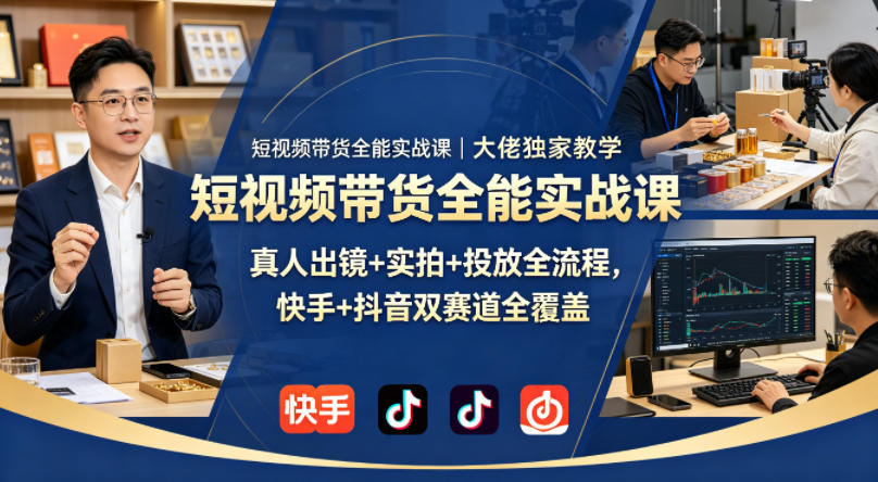 短视频带货全能实战课｜大佬独家教学，真人出镜+实拍+投放全流程，快手+抖音双赛道全覆盖-第一资源库