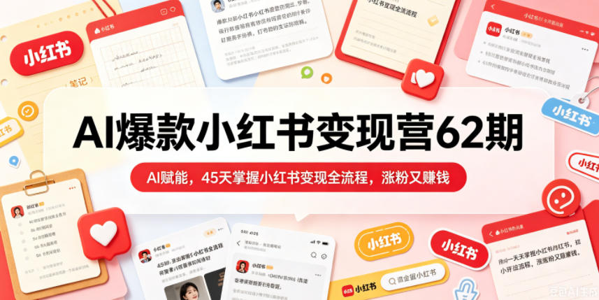 AI爆款小红书变现营62期2026年5月，AI赋能，45天掌握小红书变现全流程，涨粉又賺钱-第一资源库