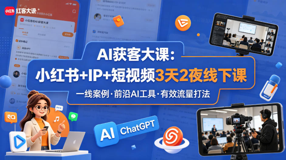 AI获客大课小红书+IP+短视频3天2夜线下课，用最真实的一线案例，最前沿的AI工具，最有效的流量打法（完整版）