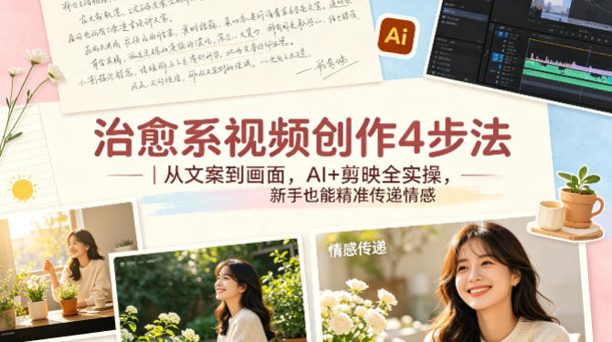 治愈系视频创作4步法｜从文案到画面，AI+剪映全实操，新手也能精准传递情感-第一资源库