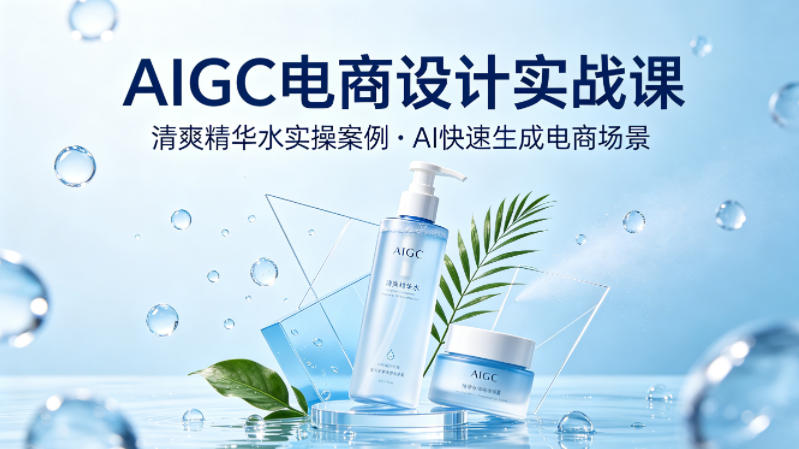 AIGC电商设计实战课，以清爽精华水为实操案例，教你用AI快速生成电商场景-第一资源库