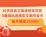 30天疯卖文案速成变现营,0基础玩透爆卖文案捞金术!每月增收20000+-第一资源库