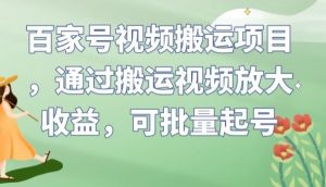 百家号视频搬运项目,通过搬运视频放大收益,可批量起号【揭秘】-第一资源库