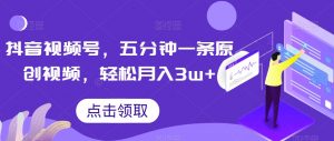 抖音视频号,五分钟一条原创视频,轻松月入3w+【独家秘诀,传授赚钱方法】【揭秘】-第一资源库