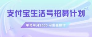 支付宝生活号作者招募计划，单号单月2600，可批量去做，工作室一人一个月轻松1w+【揭秘】-第一资源库