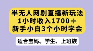 半无人网剧直播新玩法,1小时收入1700+,新手小白3小时学会【揭秘】-第一资源库