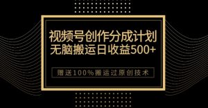 最新视频号创作分成计划，无脑搬运一天收益500+，100%搬运过原创技巧【揭秘】-第一资源库