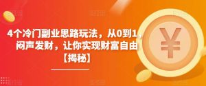 4个冷门副业思路玩法,从0到1,闷声发财,让你实现财富自由【揭秘】-第一资源库