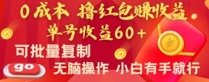 全新平台，0成本撸红包赚收益，单号收益60+，可批量复制，无脑操作，小白有手就行【揭秘】-第一资源库