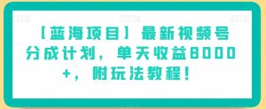 【蓝海项目】最新视频号分成计划,单天收益8000+,附玩法教程!-第一资源库