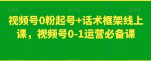 视频号0粉起号+话术框架线上课，视频号0-1运营必备课-第一资源库