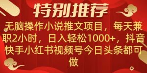无脑操作【小说推文项目】，兼职每天两小时，日入轻松1000+，抖音快手视频号小红湖中视频都可做【揭秘】-第一资源库