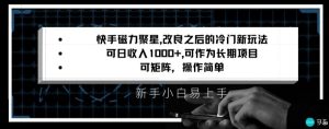 快手磁力聚星改良新玩法,可日收入1000+,矩阵操作简单,收益可观【揭秘】-第一资源库
