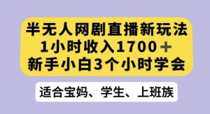 半无人网剧直播新玩法，1小时收入1700+，新手小白3小时学会【揭秘】-第一资源库