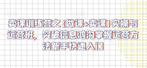 卖课训练营之【做课+卖课】实操与运营班,突破信息鸿沟掌握运营方法新手快速入门-第一资源库