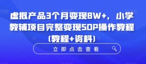 虚拟产品3个月变现8W+，小学教辅项目完整变现SOP操作教程(教程+资料)-第一资源库