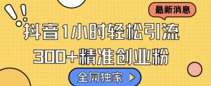 全网独家抖音引流，轻松日引300+精准创业粉【揭秘】-第一资源库