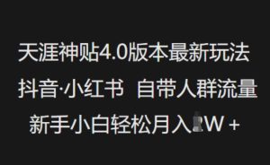 天涯神贴4.0版本最新玩法,抖音·小红书自带人群流量,新手小白轻松月入过W-第一资源库