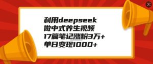 利用deepseek做中式养生视频，17篇笔记涨粉3万+，单日变现1k-第一资源库