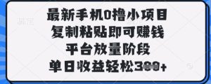 最新手机0撸小项目，复制粘贴即可挣钱，平台放量阶段，单日收益轻松3张+【揭秘】-第一资源库